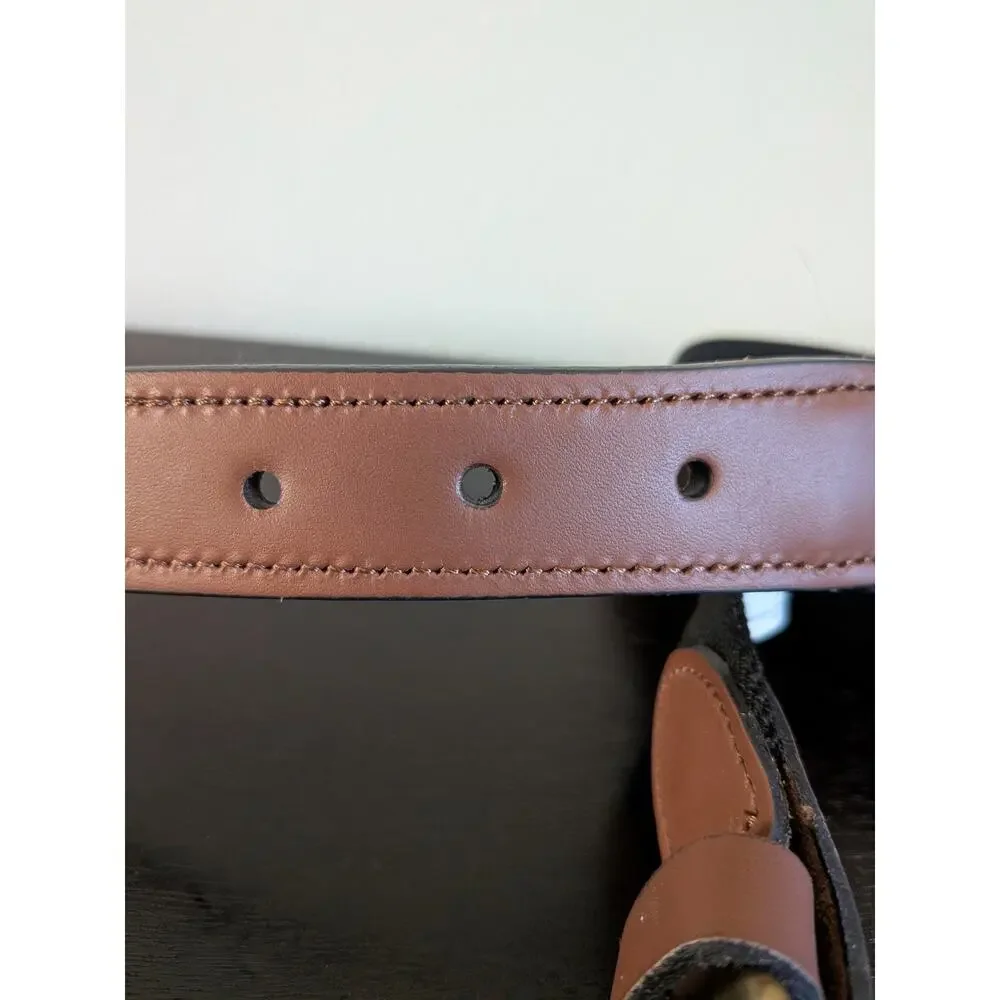 Lands' End Men's Stretch Belt Size 44 Black Elastic Cognac Leather Buckle